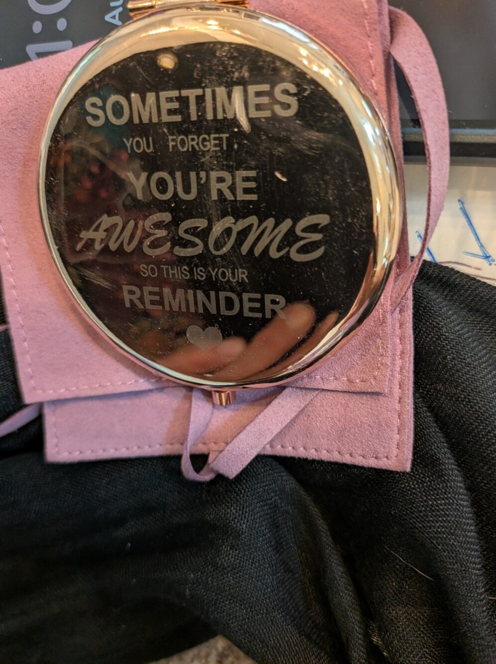 Sometimes You're Awesome Mirror Compact in Pink Sleeve Goldtone New